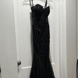 Jovani Black Strapless Beaded Gown